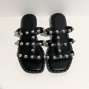 Sincerly Jules Black and Silver Studded Sandals